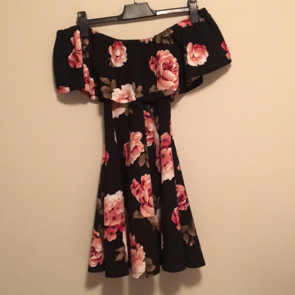 Black mini dress with flowers